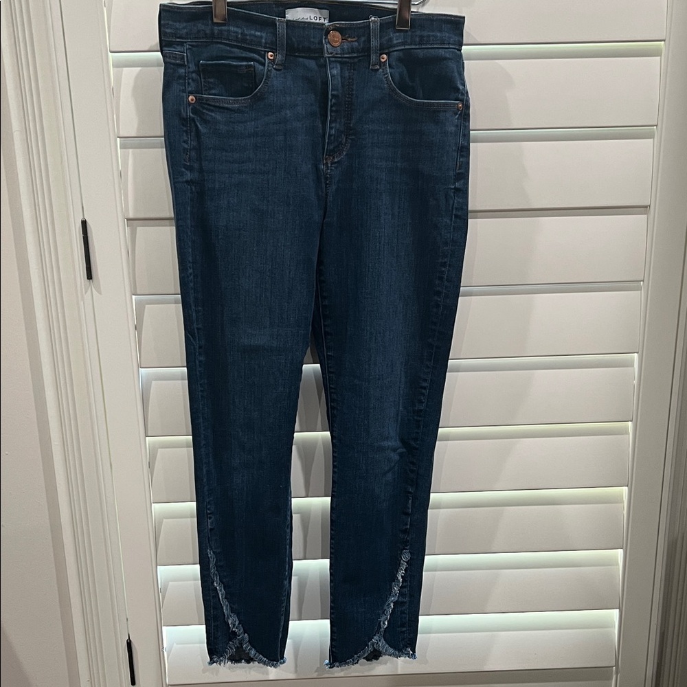 LOFT Dark Blue Ankle Jeans with Frayed Hem